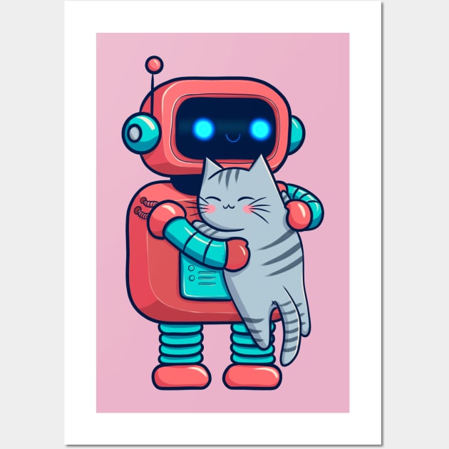 Robotic Hug: Furry cat Friend Wall Art by Verbinavision